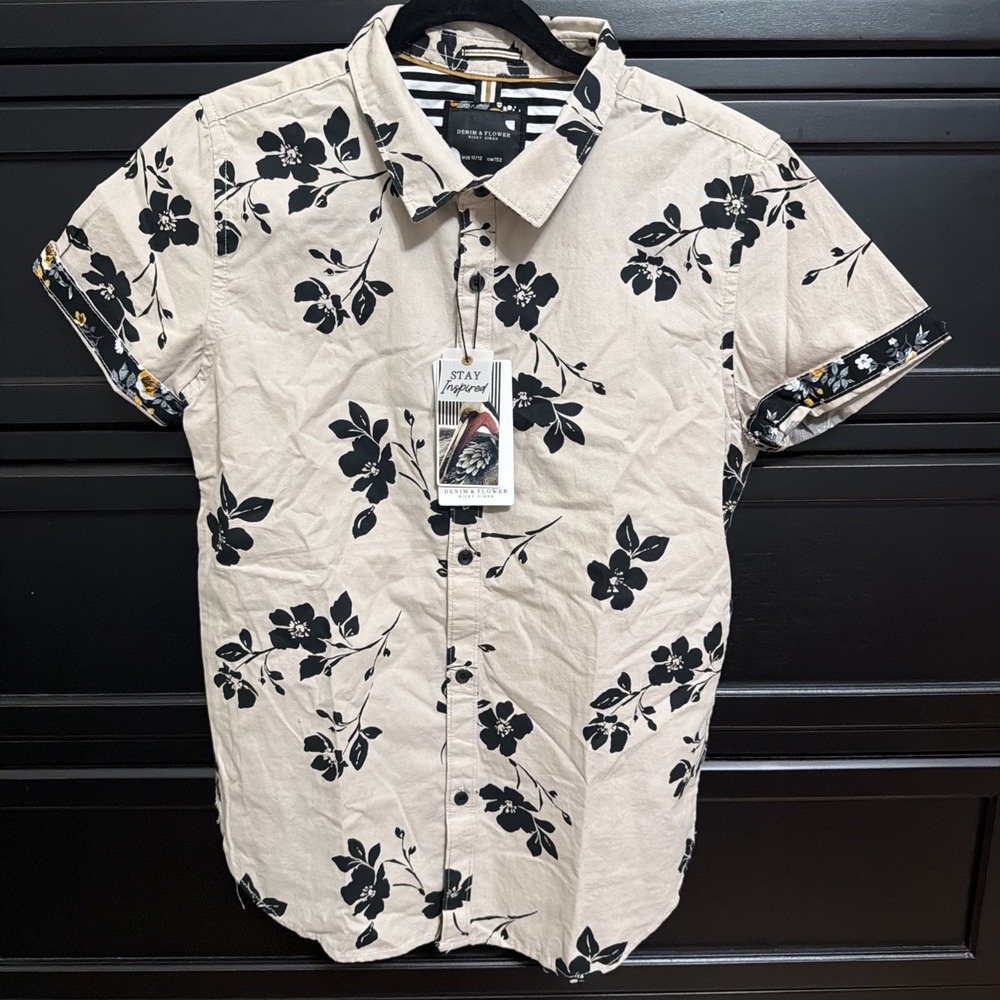 Denim & Flower Ricky Singh Boys' Shirt Size 11/12 Short‎ Sleeve 100% Cotton